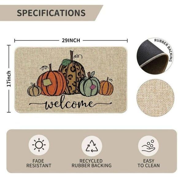 Pumpkin Welcome Decorative Doormat, Fall Halloween - Picture 3 of 7